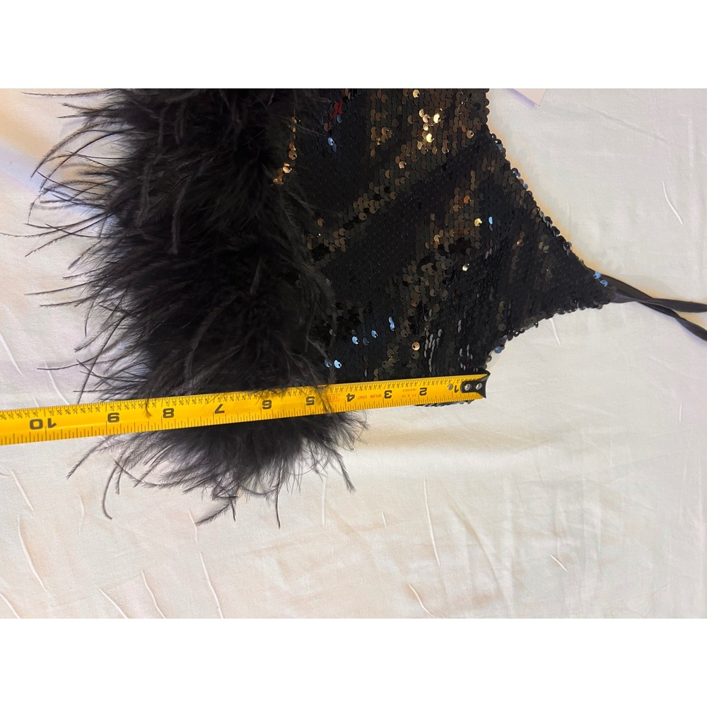 NWT 12th Tribe black sequin and maribu feather crop top size small - Picture 5 of 8